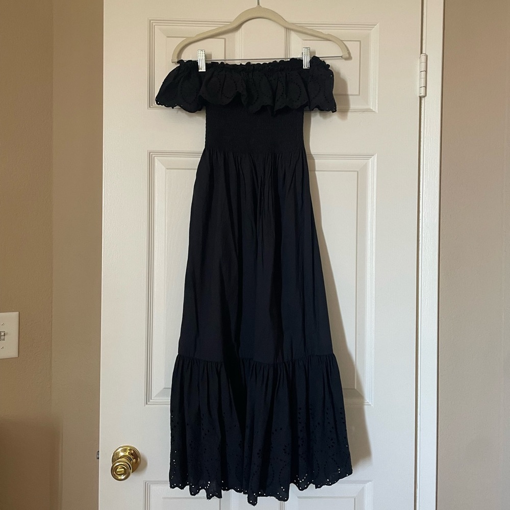 Urban Outfitters Navy Off-Shoulder Lace Dress